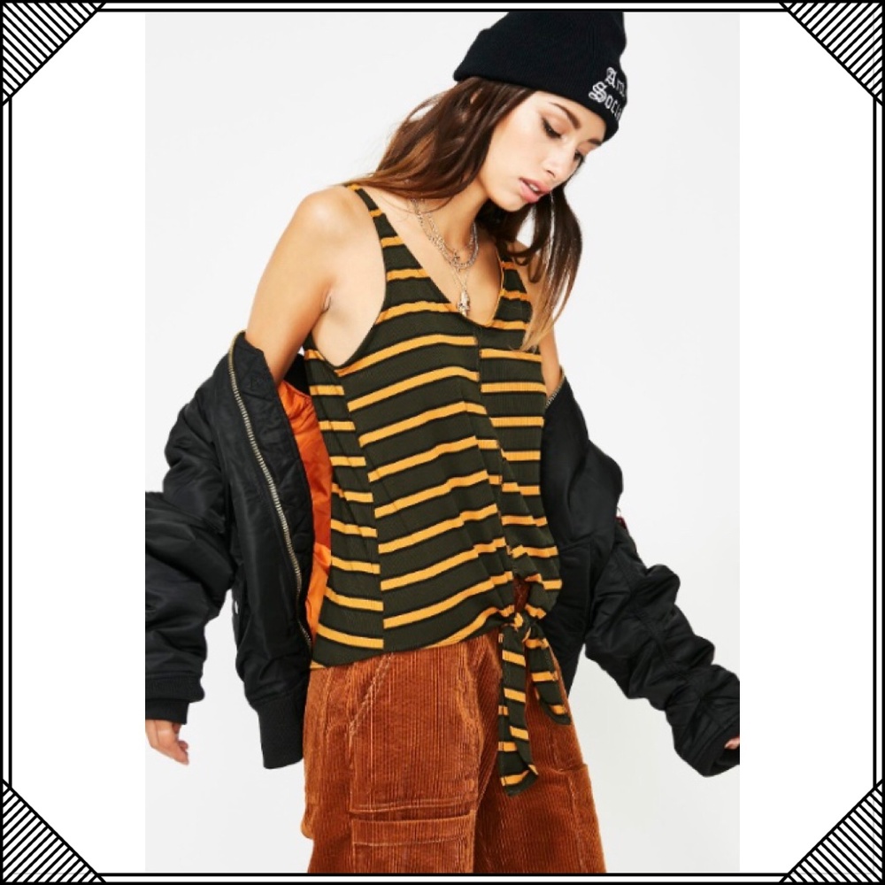 * Striped Front Tie Tank Top Shirt * Sleeveless